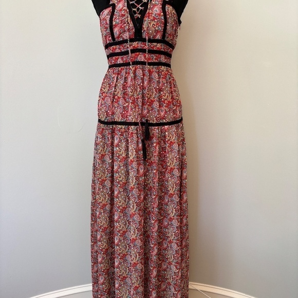 Lulus Paisley Wide Open Spaces Maxi Dress Red Women's Size Small - Picture 11 of 16